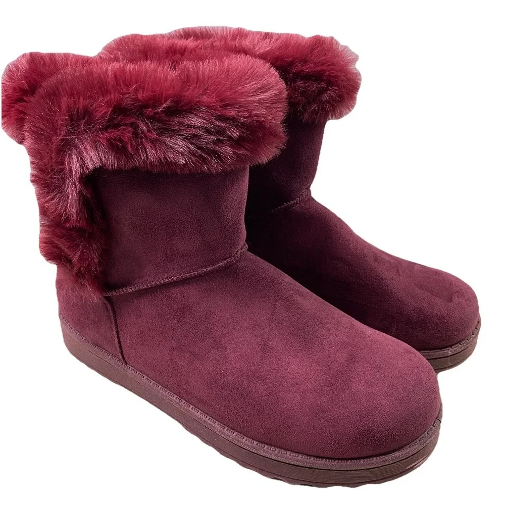 SO Paulina Women's Size 9M Faux Fur Winter Boots -‎ Burgundy Wine NWOB